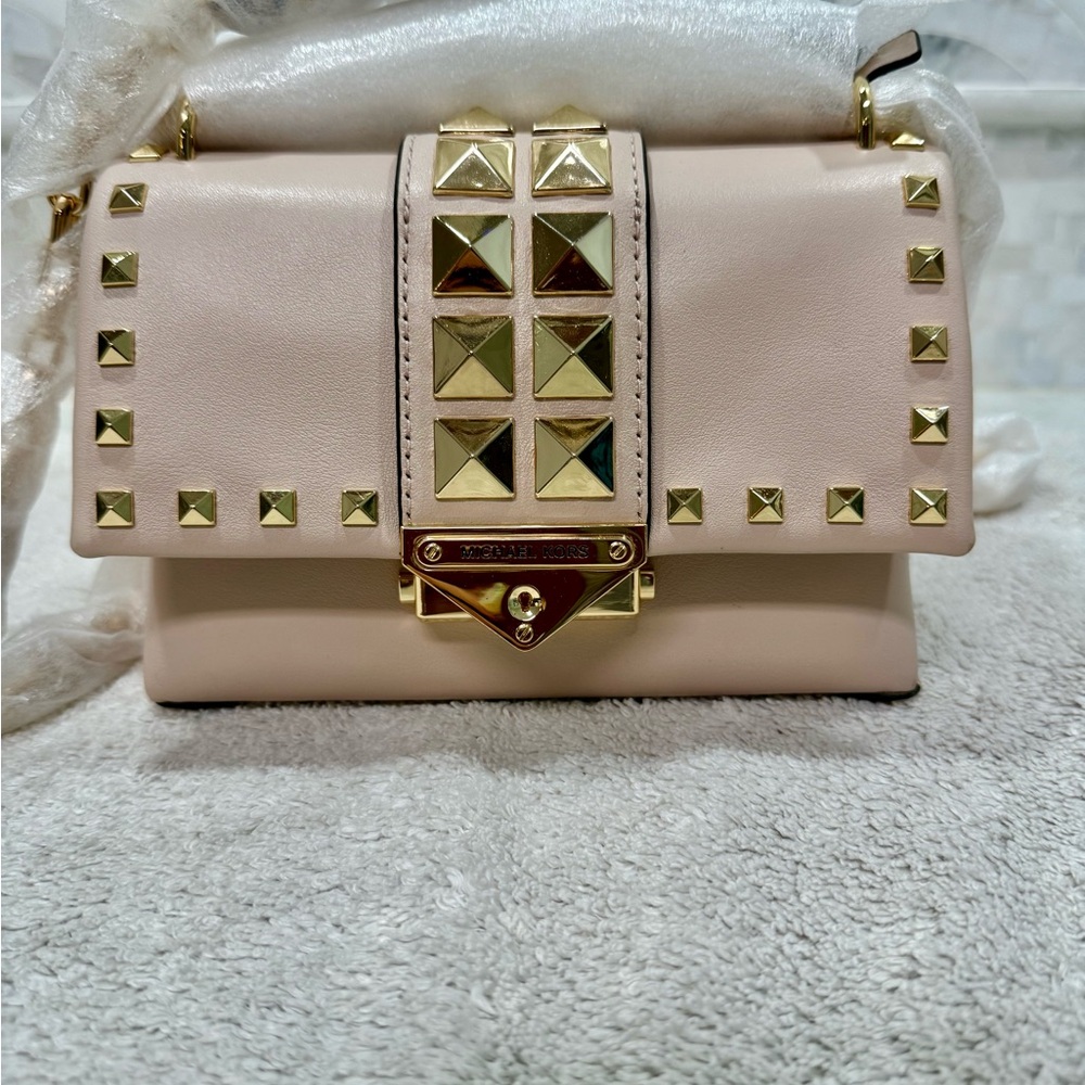 NWT Michael Kors Blush Pink, Cream and Gold Crossbody Bag with Studded Details